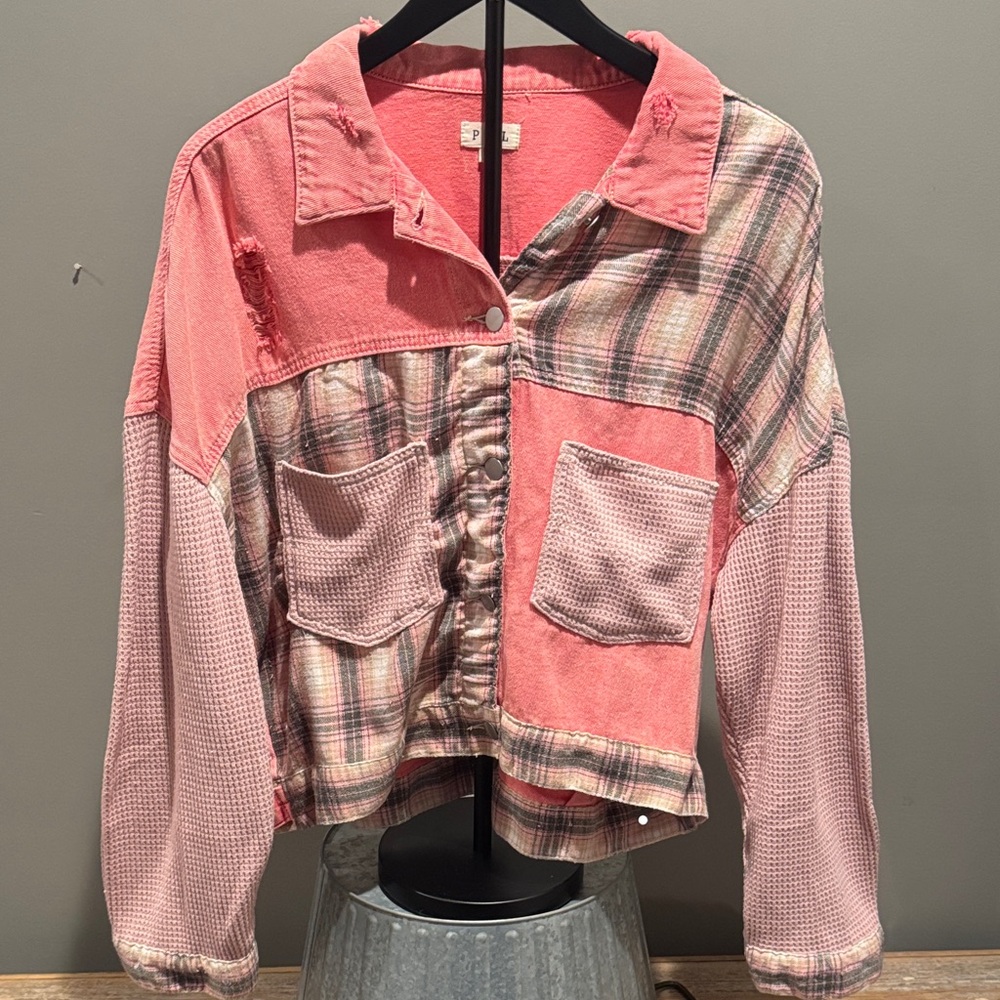 POL Pink and Plaid Women's Jacket